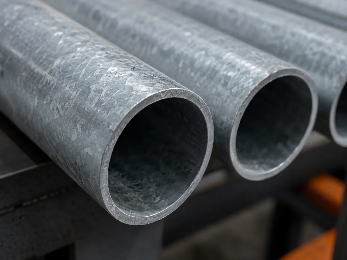 Detalhe da superfície zincada (galvanização a fogo) de um tubo de aço