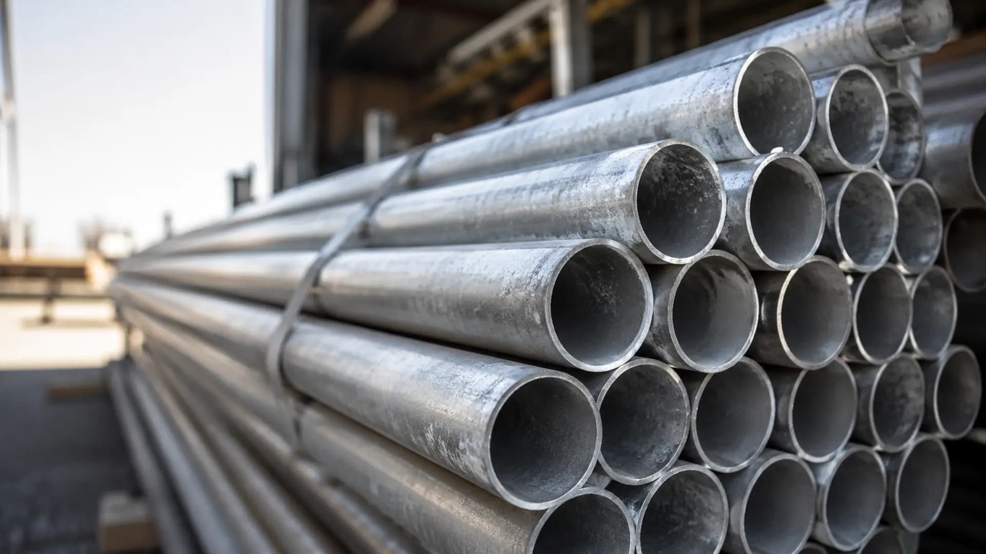 Tubos de aço galvanizado empacotados, com superfície zincada